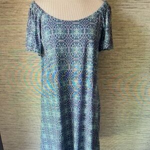 Signature by Robbie Bee Teal and Navy Dress. Can be on or off shoulders